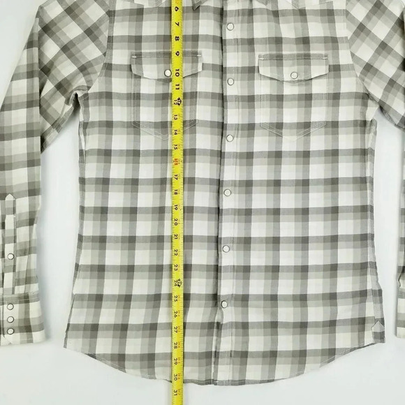 Club Monaco Slim Medium Men's Pearl Snap White Tan Check Cowboy Western Style - Picture 6 of 8